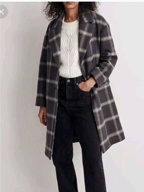 Madewell Gray windowpane Long Coat